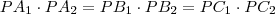 PA_1\cdot PA_2=PB_1\cdot PB_2=PC_1\cdot PC_2