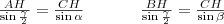 \frac{AH}{\sin \frac{\gamma}{2}}=\frac{CH}{\sin \alpha}~~~~~~~~~~\frac{BH}{\sin \frac{\gamma}{2}}=\frac{CH}{\sin \beta}