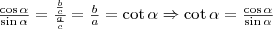 \frac{\cos\alpha}{\sin\alpha}=\frac{\frac{b}{c}}{\frac{a}{c}}=\frac{b}{a}=\cot\alpha\Rightarrow \cot\alpha=\frac{\cos\alpha}{\sin\alpha}}