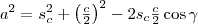 a^2=s_c^2+\left(\frac{c}{2}\right)^2-2s_c\frac{c}{2}\cos \gamma