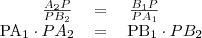 \begin{tabular}{rcl} \left{\frac{A_2P}{PB_2}\right}&=&\left{\frac{B_1P}{PA_1} \\ PA_1\cdot PA_2&=&PB_1\cdot PB_2 \end{tabular}