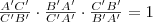 \frac{A'C'}{C'B'}\cdot\frac{B'A'}{C'A'}\cdot\frac{C'B'}{B'A'}=1 \frac{A'C'}{C'B'}\cdot\frac{B'A'}{C'A'}\cdot\frac{C'B'}{B'A'}=1