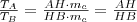 \frac{T_A}{T_B}=\frac{AH \cdot m_c}{HB \cdot m_c}=\frac{AH}{HB}