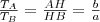 \frac{T_A}{T_B}=\frac{AH}{HB}=\frac{b}{a} \frac{T_A}{T_B}=\frac{AH}{HB}=\frac{b}{a}