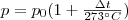 p=p_0(1+\frac{\Delta t}{273^\circ C})